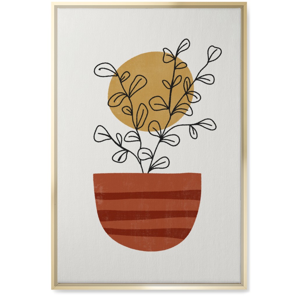 Abstract Flower Pot - Terracotta and Ivory Wall Art, Gold, Single piece, Canvas, 20x30, Brown, Brown