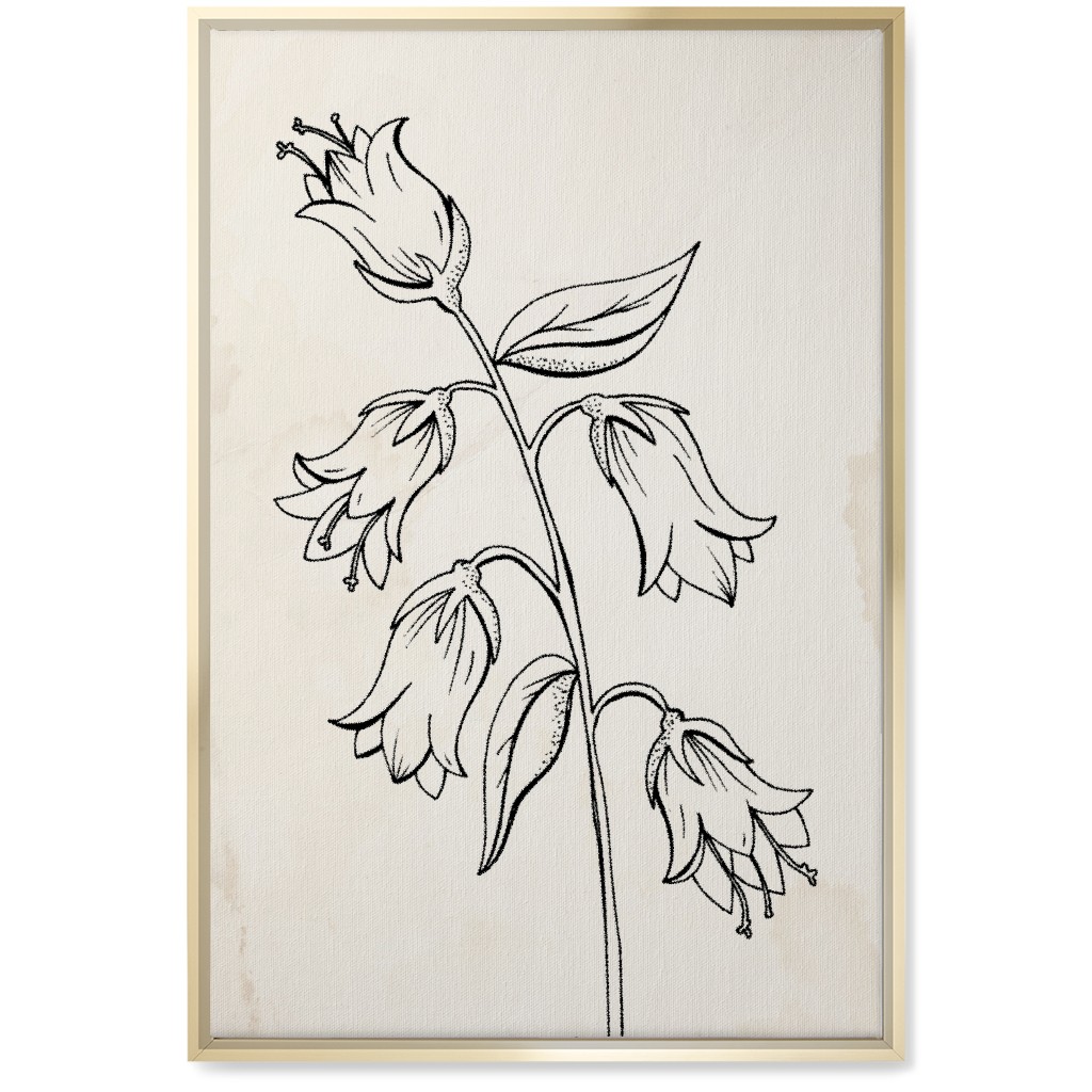 Vintage Bell Flower Sketch - Beige and Black Wall Art, Gold, Single piece, Canvas, 20x30, Beige, Pearl