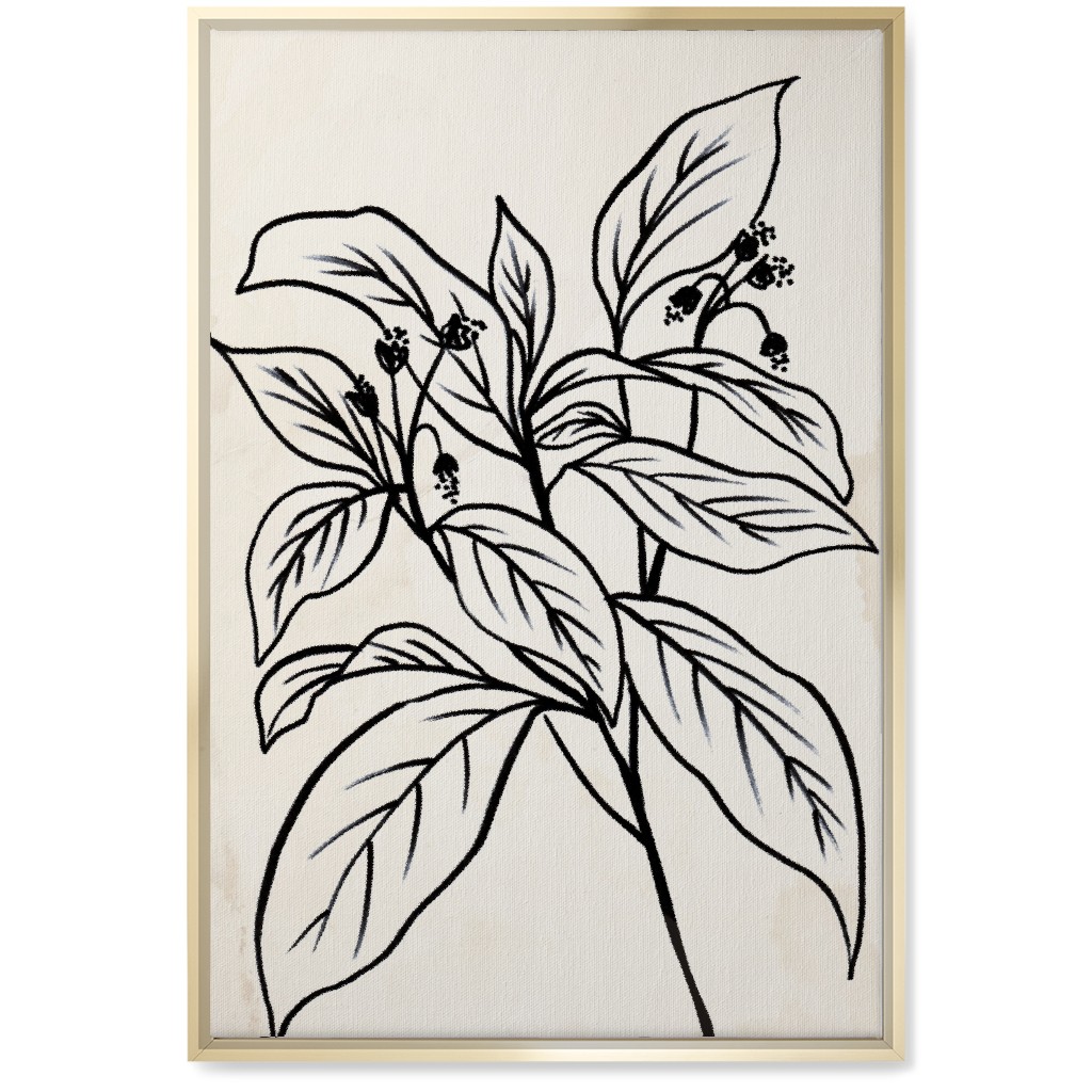 Vintage Branch Sketch - Beige and Black Wall Art, Gold, Single piece, Canvas, 20x30, Beige, Pearl