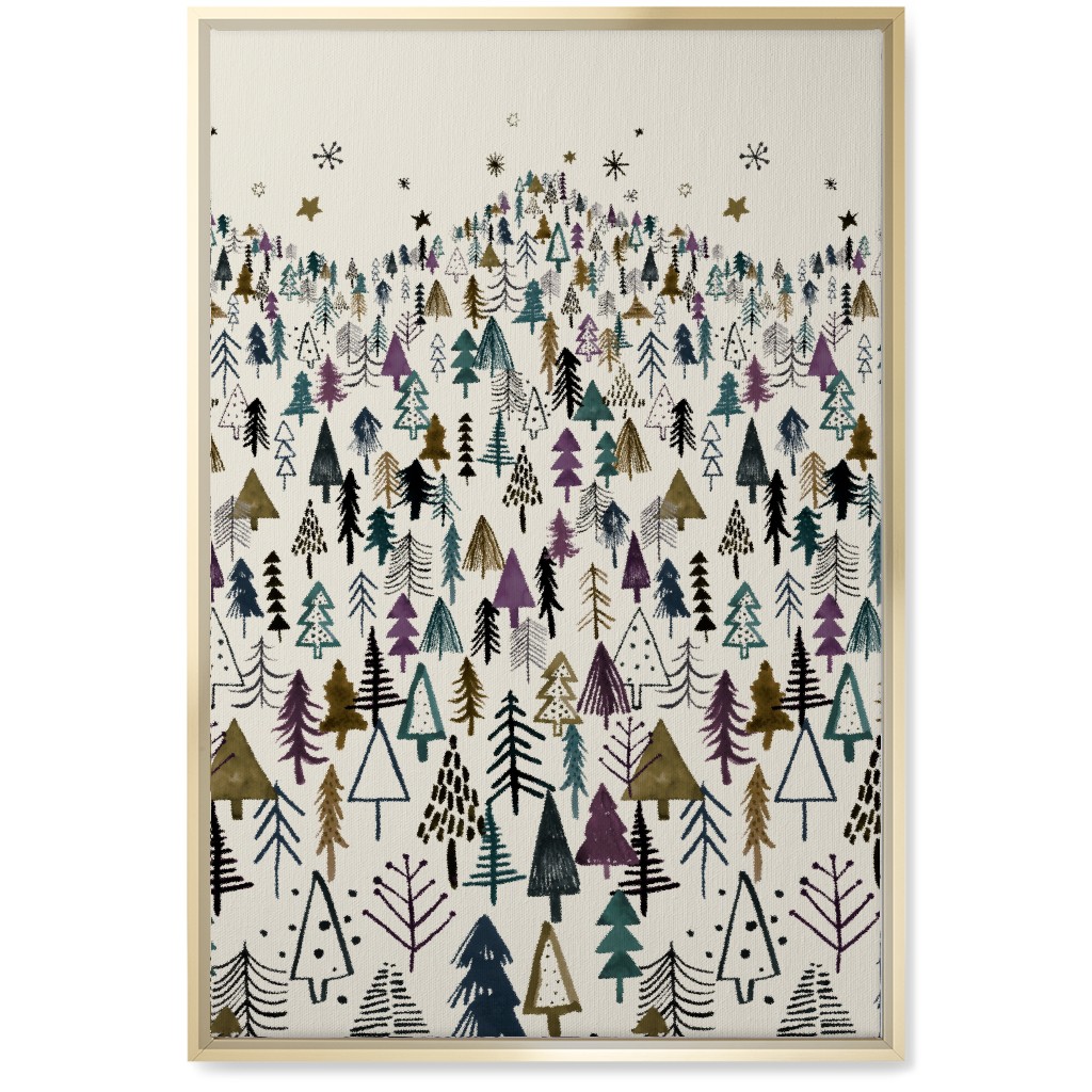 Mountain Trees in the Forest Night - Green and Brown Wall Art, Gold, Single piece, Canvas, 20x30, Green, Classic Green