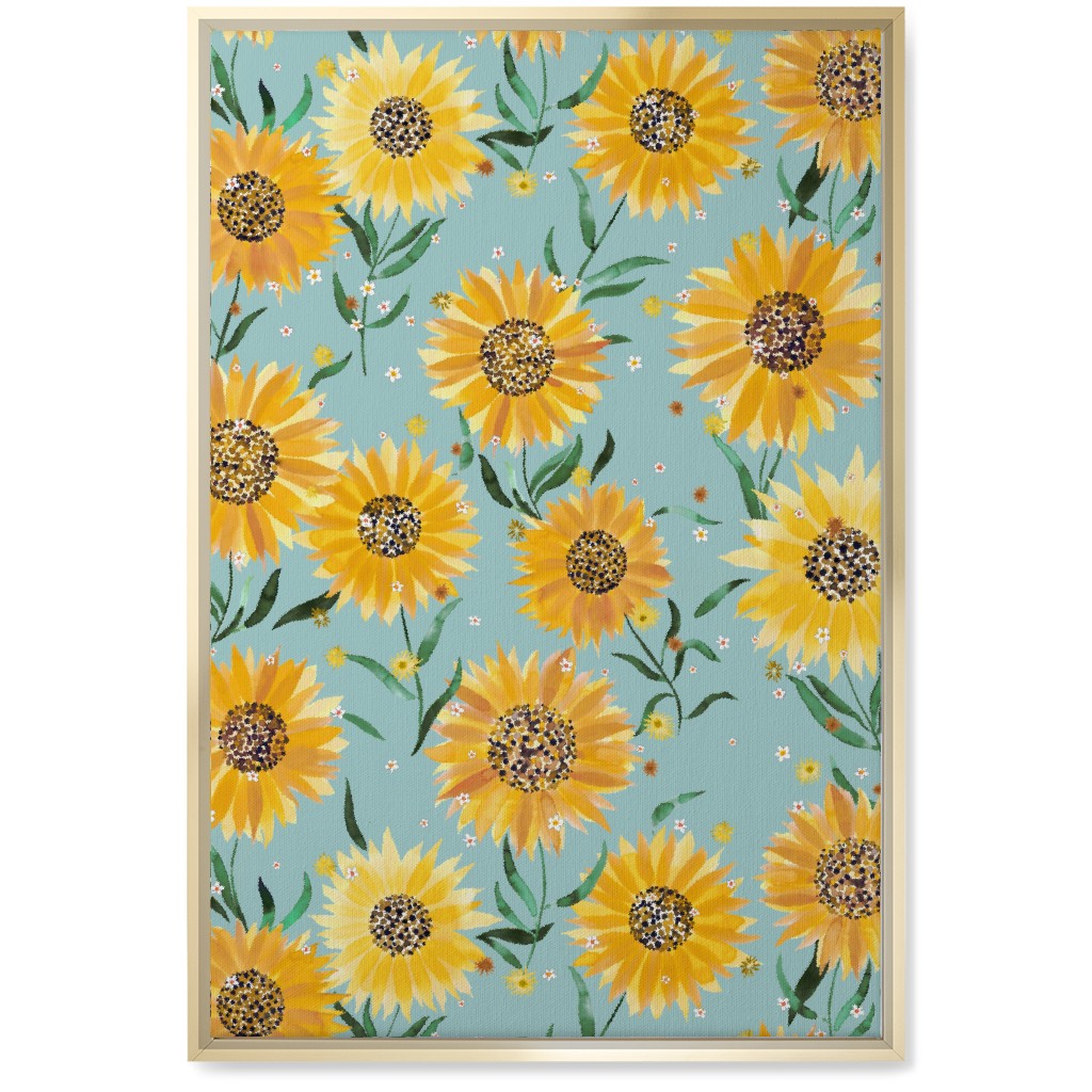 Happy Sunflowers - Yellow on Green Wall Art, Gold, Single piece, Canvas, 20x30, Yellow