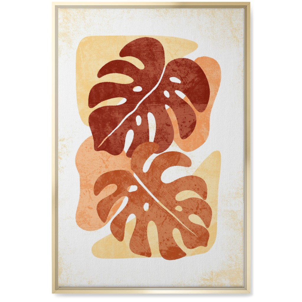 Botanical Monstera Leaves - Earthy Warm Tones Wall Art, Gold, Single piece, Canvas, 20x30, Orange