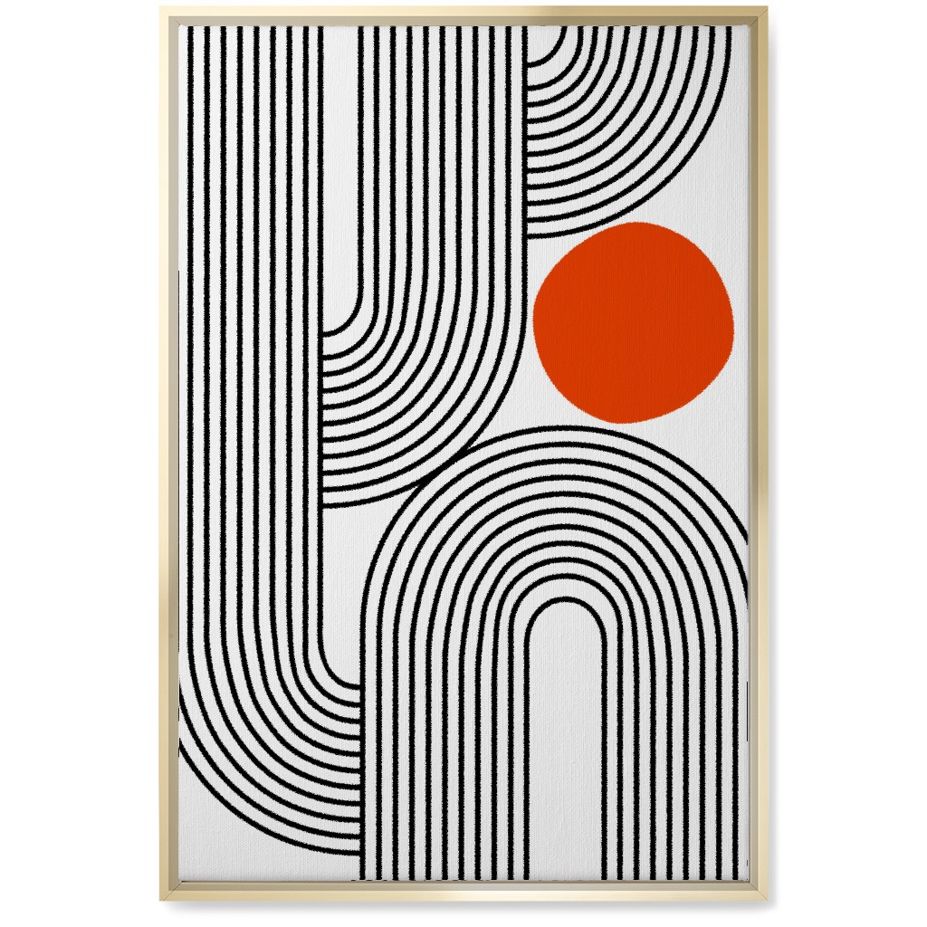 Rising Sun Minimal Geometric Lines Wall Art, Gold, Single piece, Canvas, 20x30, Red