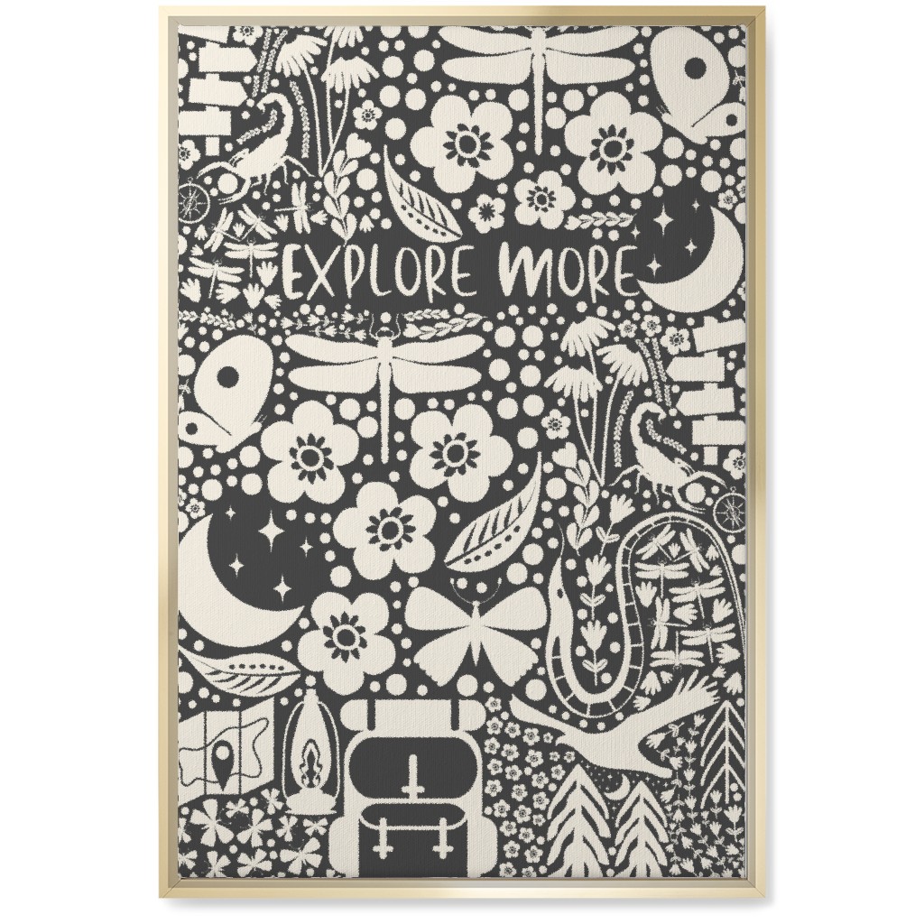 Explore More, Adventure - Black and White Wall Art, Gold, Single piece, Canvas, 20x30, Black