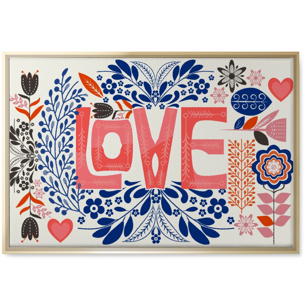 Love Botanical - Pink and Blue Wall Art, Gold, Single piece, Canvas, 20x30, Red