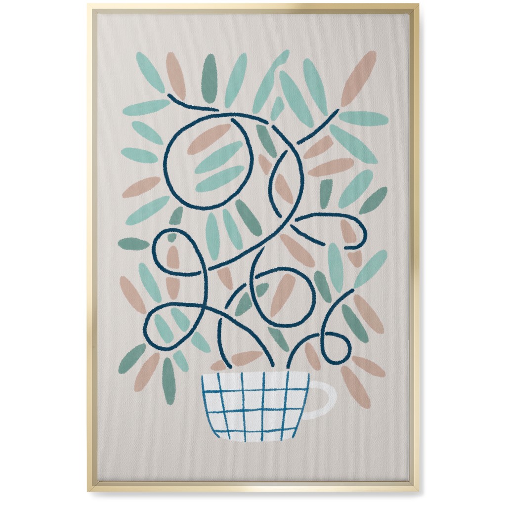 Cup and Plants Wall Art, Gold, Single piece, Canvas, 20x30, Beige