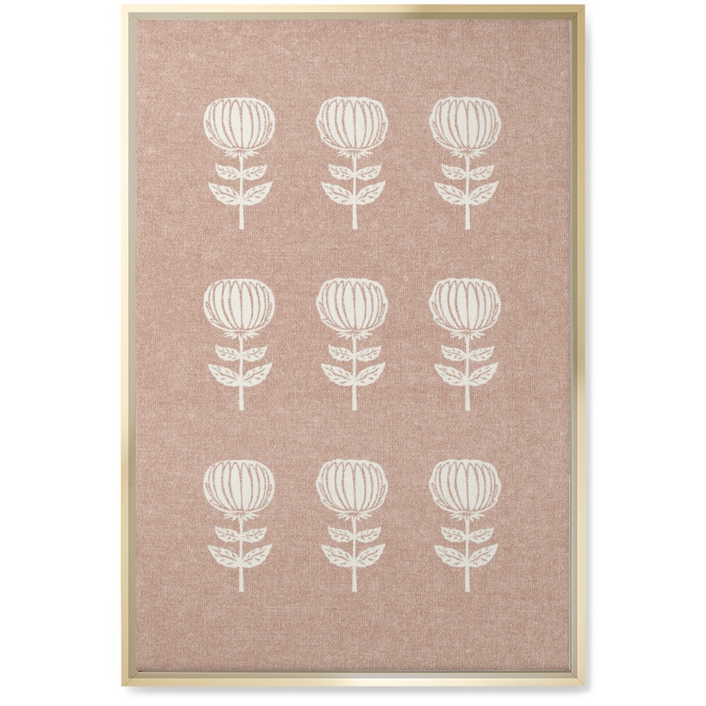 Block Print Floral Wall Art, Gold, Single piece, Canvas, 20x30, Pink, Alpaca