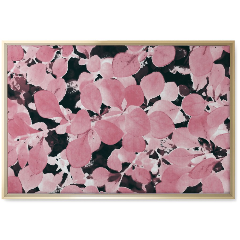 Plum Leaves - Pink on Black Wall Art, Gold, Single piece, Canvas, 20x30, Pink, Bright Pink