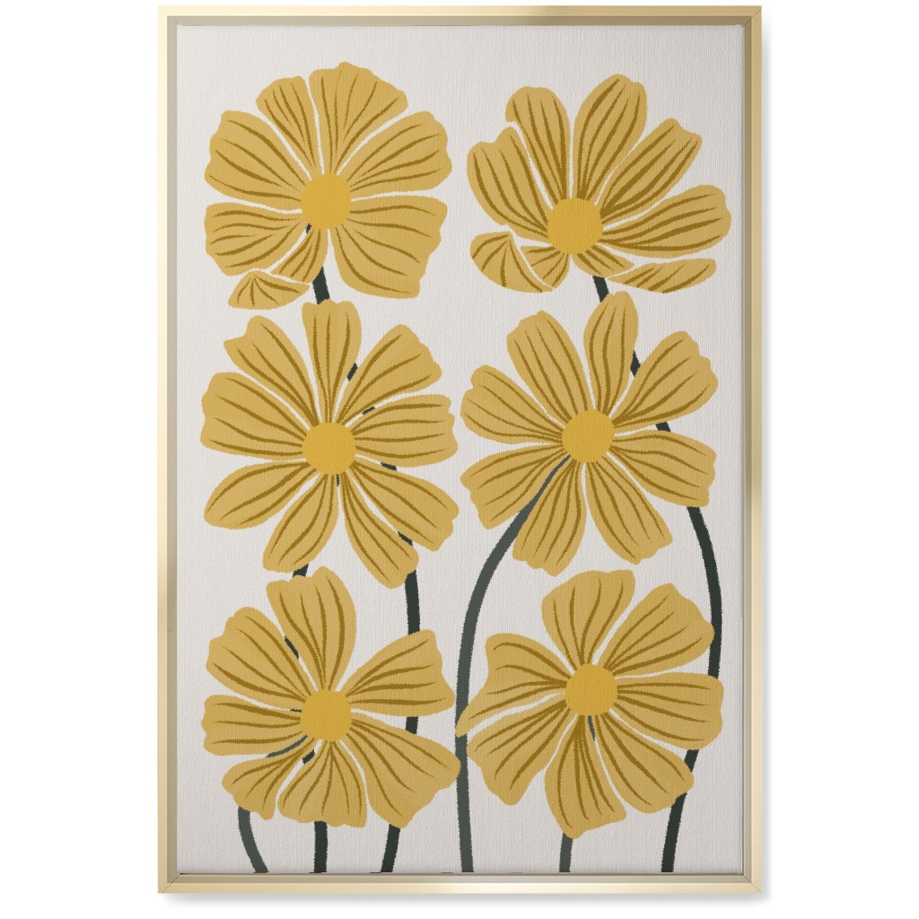 Botanical Cosmos Flowers Wall Art, Gold, Single piece, Canvas, 20x30, Yellow, Golden
