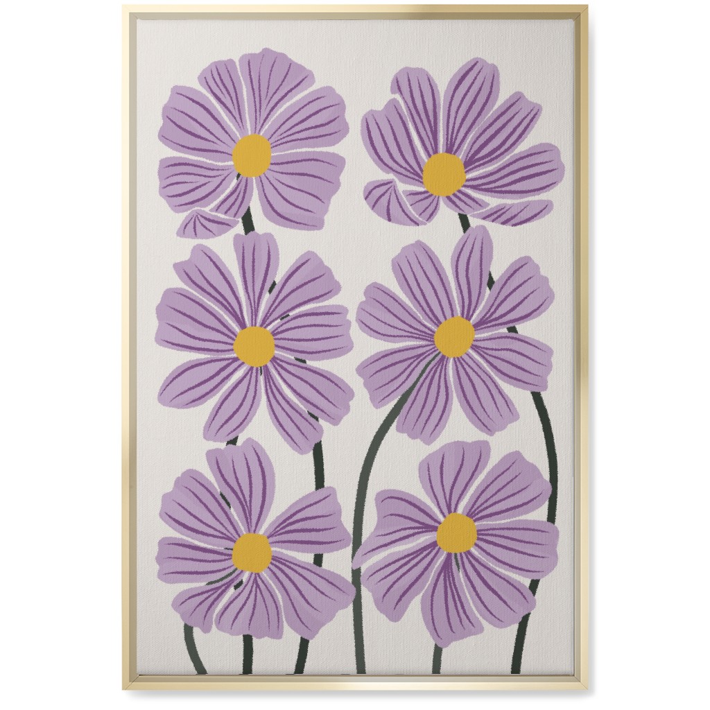 Botanical Cosmos Flowers Wall Art, Gold, Single piece, Canvas, 20x30, Purple, Violet