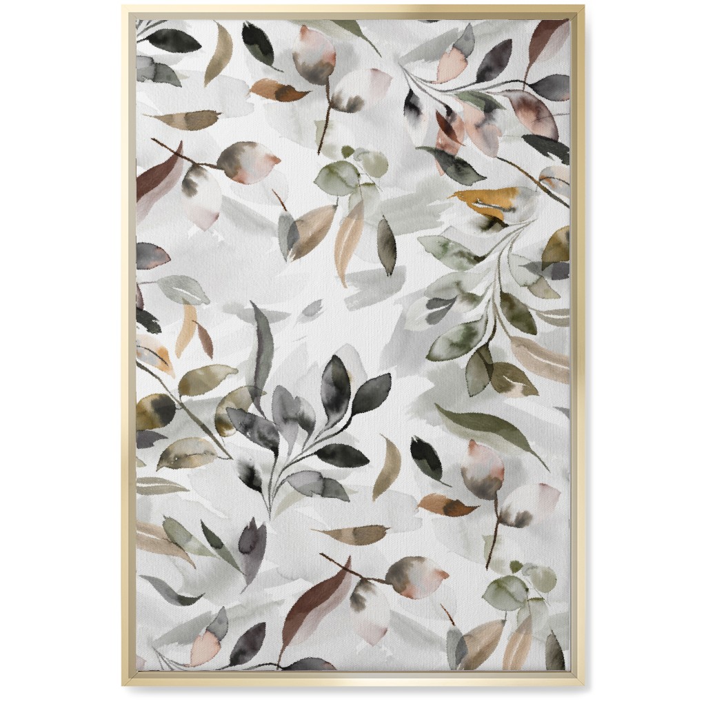 Watercolor Botanical Leaves - Beige Wall Art, Gold, Single piece, Canvas, 20x30, Beige, Pearl