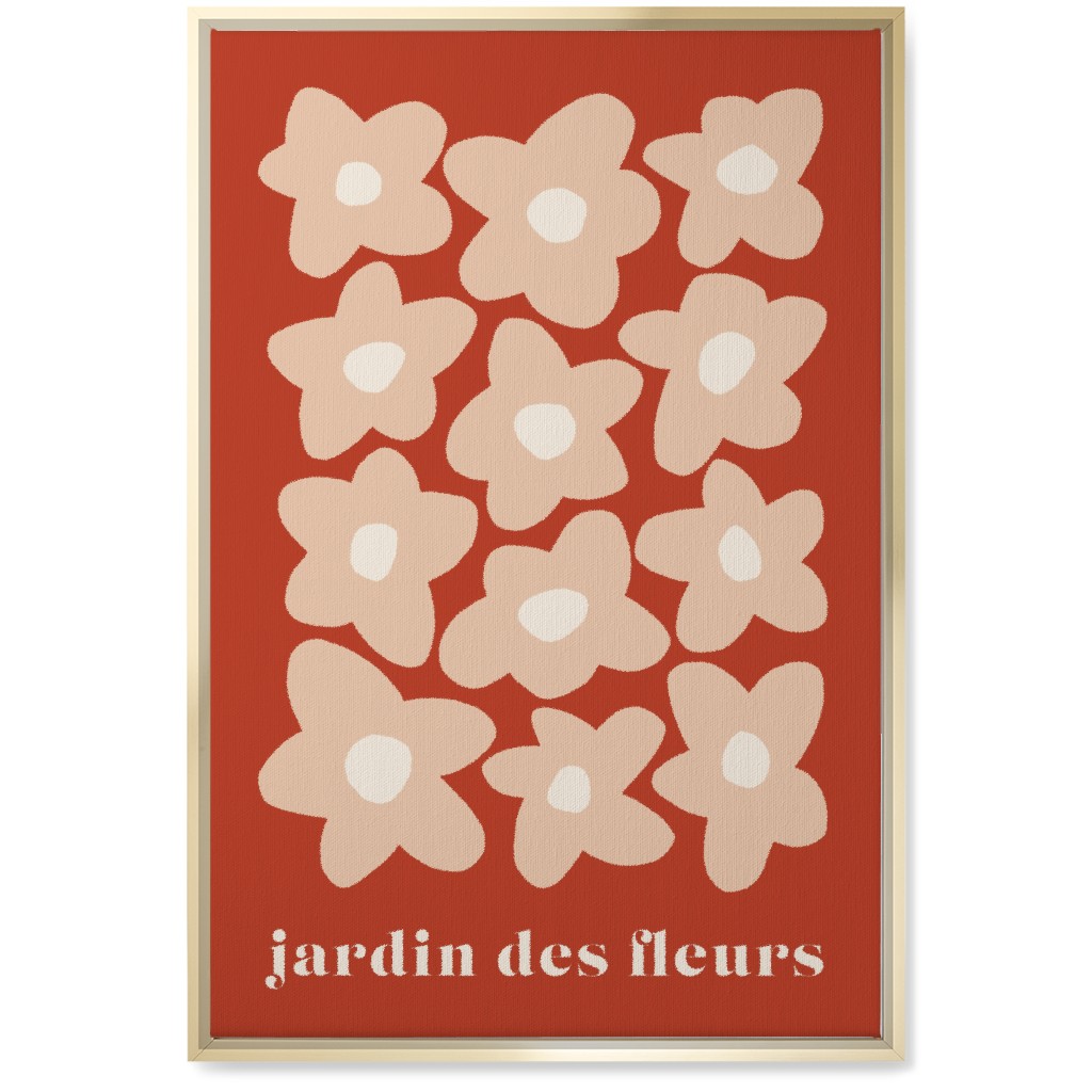 Botanical Graphic Retro Flower Garden Wall Art, Gold, Single piece, Canvas, 20x30, Red, Sunset