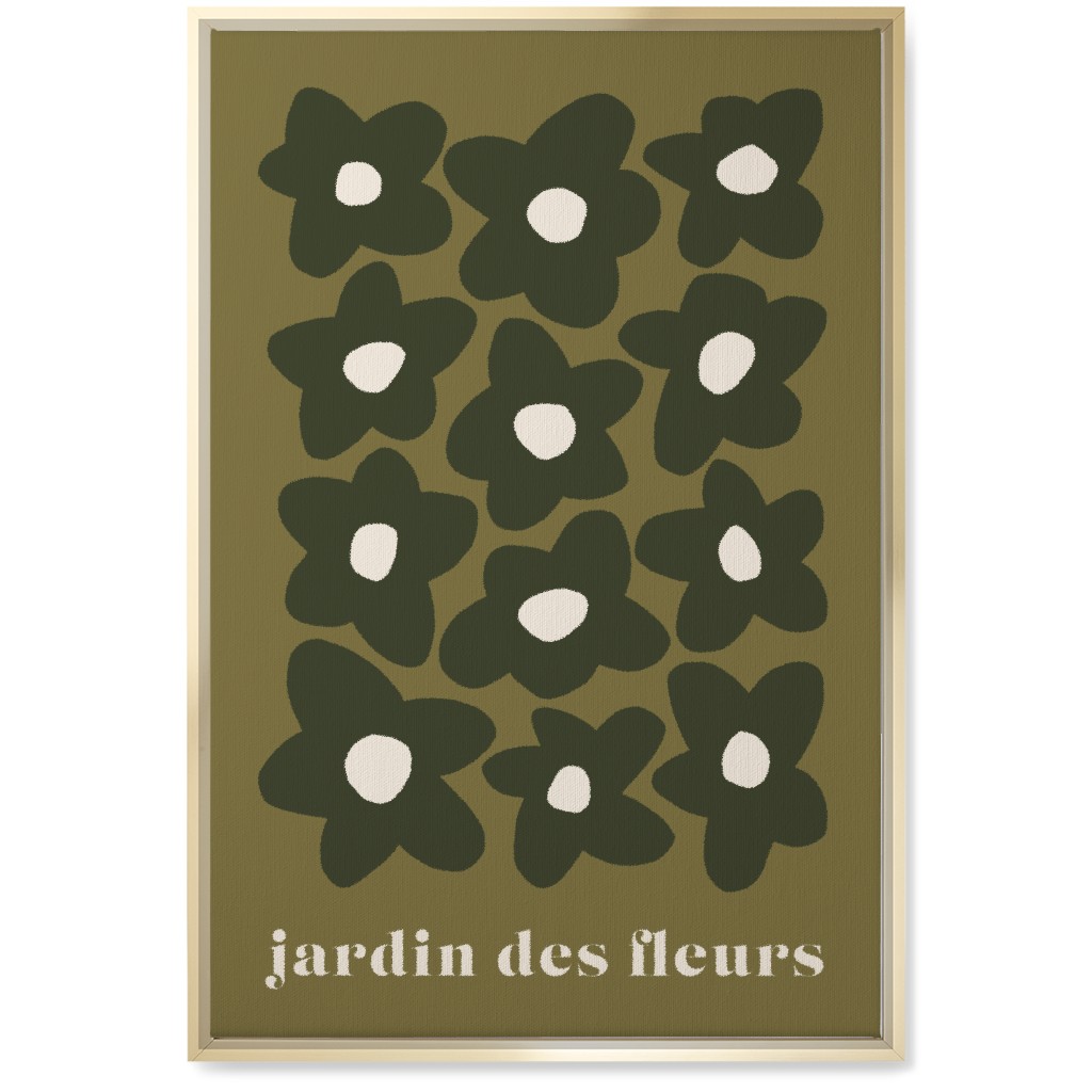 Botanical Graphic Retro Flower Garden Wall Art, Gold, Single piece, Canvas, 20x30, Green, Leaf