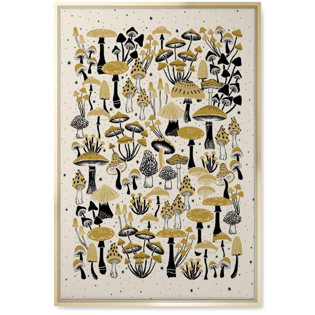 Mushrooms and Stars Wall Art, Gold, Single piece, Canvas, 20x30, Yellow