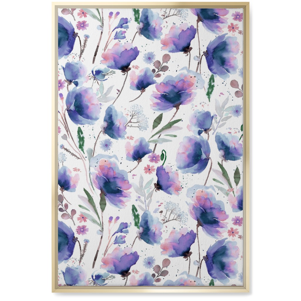 Abstract Poppies - Blue Wall Art, Gold, Single piece, Canvas, 20x30, Blue, True Blue