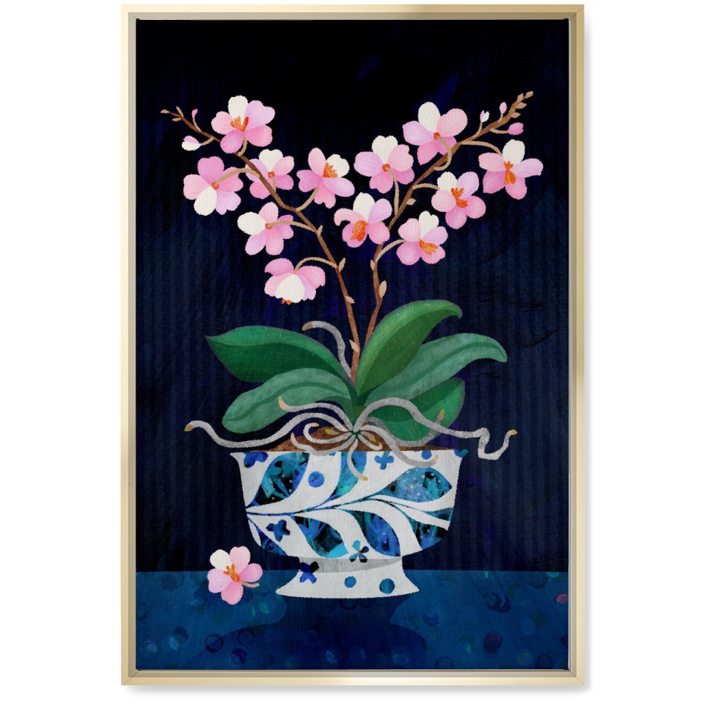 Orchid in Bloom - Dark Wall Art, Gold, Single piece, Canvas, 20x30, Multicolor