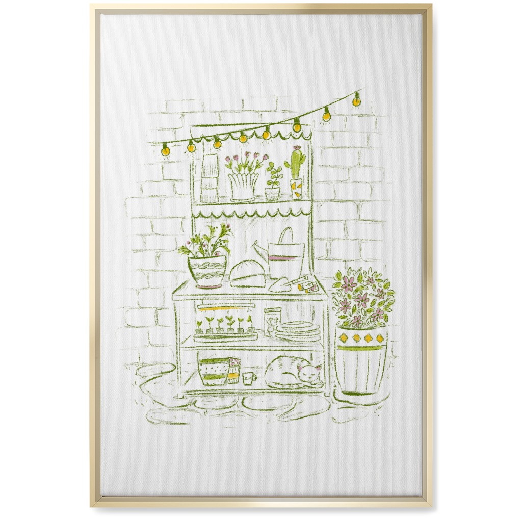 the Cat Nap Potting Stand - Green Wall Art, Gold, Single piece, Canvas, 20x30, Green