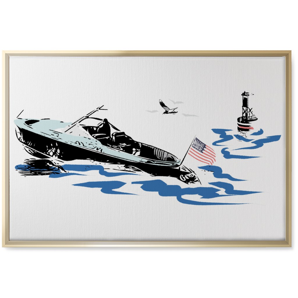 Boating America - White and Blue Wall Art, Gold, Single piece, Canvas, 20x30, White