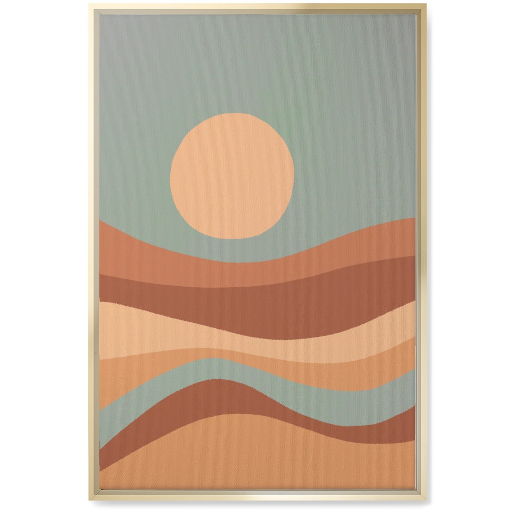 Tropical Seaside Sunrise With Waves - Blue and Orange Wall Art, Gold, Single piece, Canvas, 20x30, Multicolor