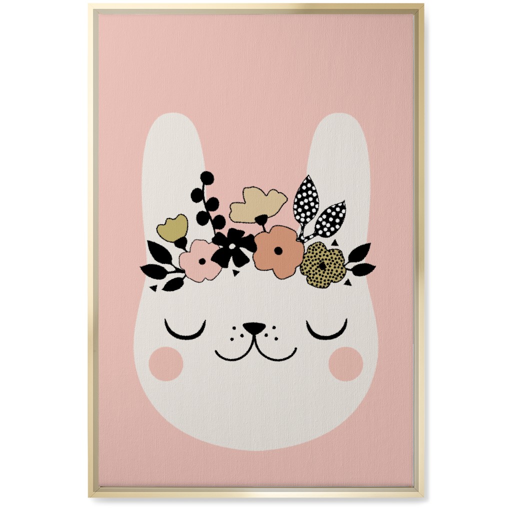 Floral Bunny - Pink Wall Art, Gold, Single piece, Canvas, 20x30, Pink