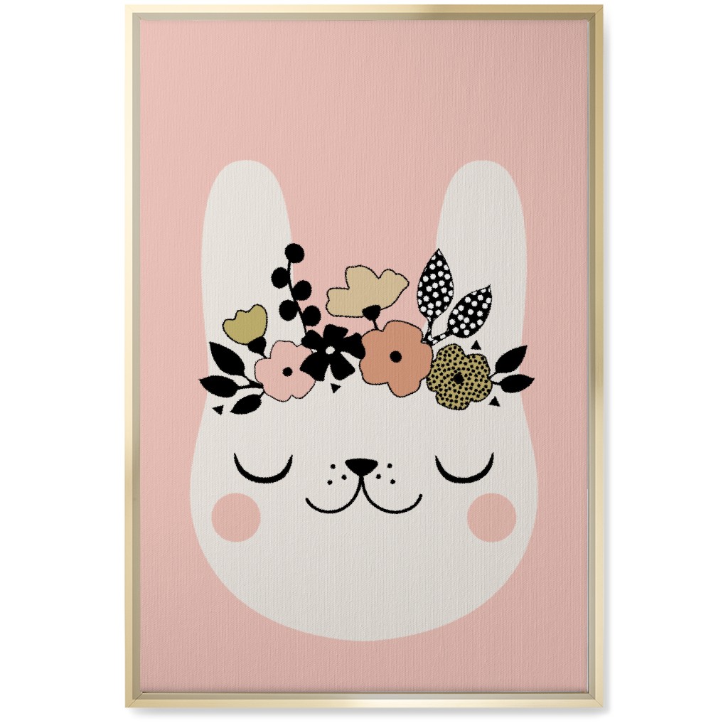 Floral Bunny - Pink Wall Art, Gold, Single piece, Canvas, 20x30, Pink, Bright Pink