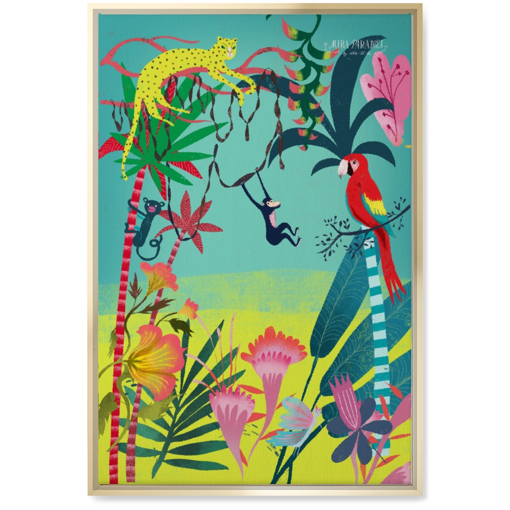 Jungle Animals & Botanical - Multi Wall Art, Gold, Single piece, Canvas, 20x30, Multicolor