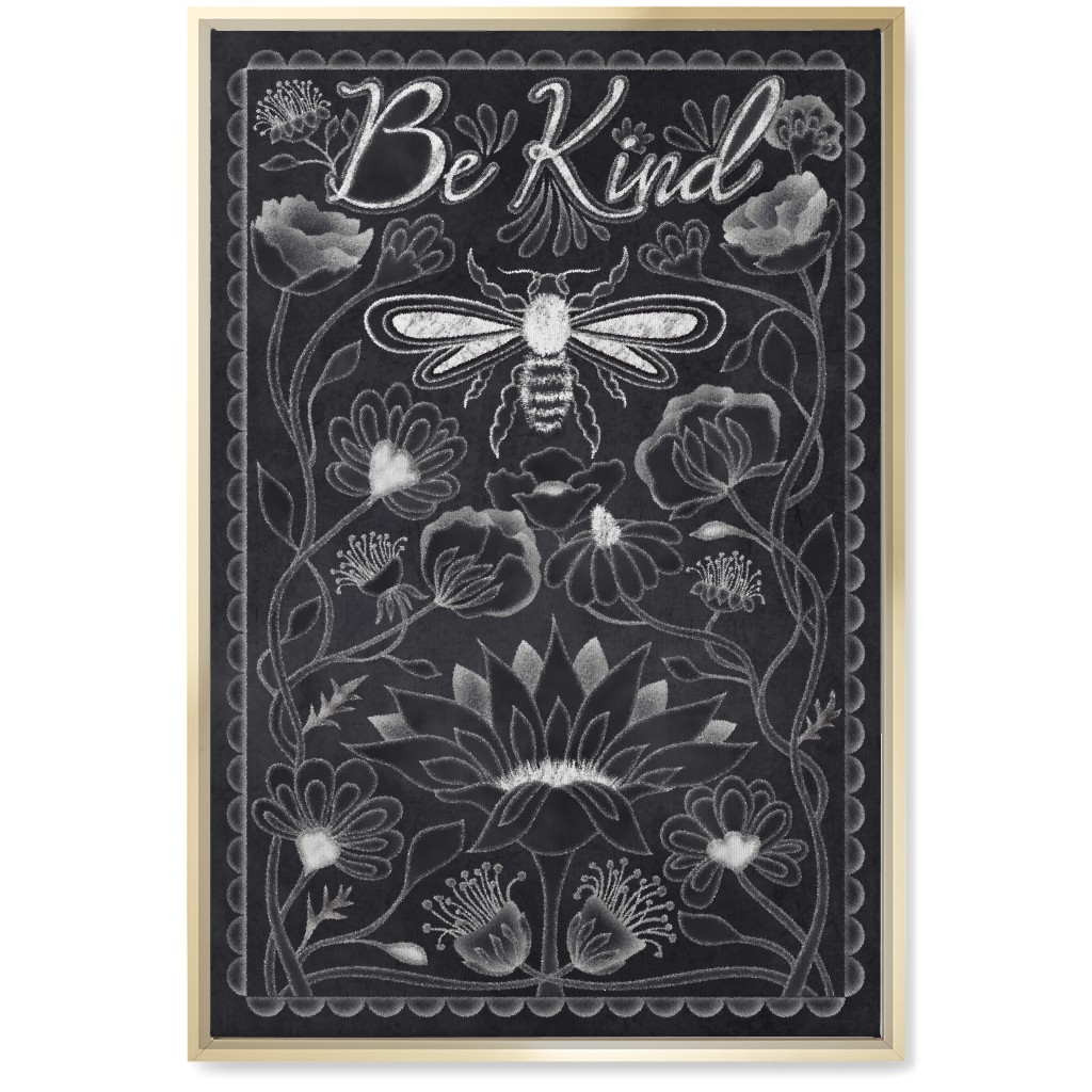 Be Kind Floral Wall Art, Gold, Single piece, Canvas, 20x30, Black