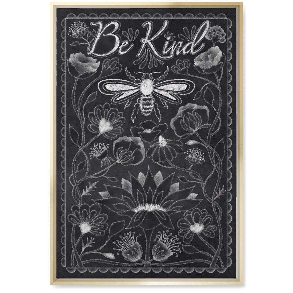 Be Kind Floral Wall Art, Gold, Single piece, Canvas, 20x30, Black