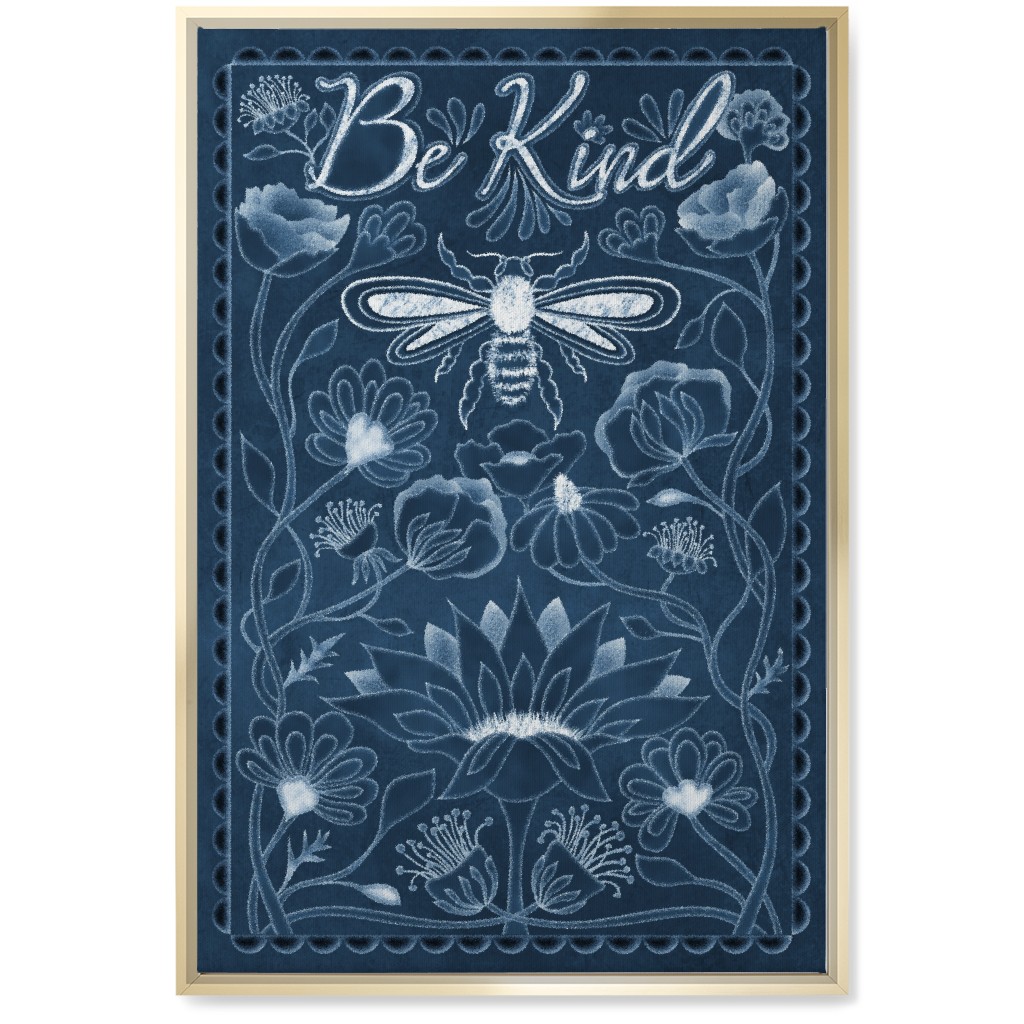 Be Kind Floral Wall Art, Gold, Single piece, Canvas, 20x30, Blue, Seaweed