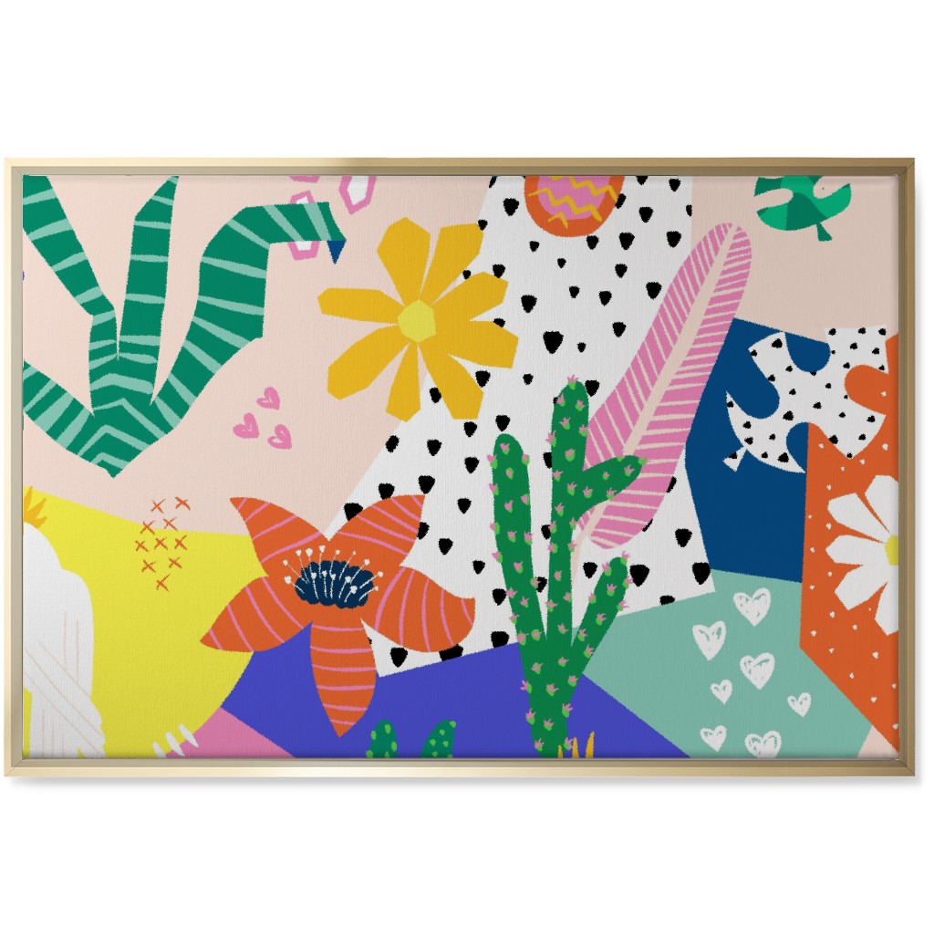 Tropical Birds Collage Wall Art, Gold, Single piece, Canvas, 24x36, Multicolor