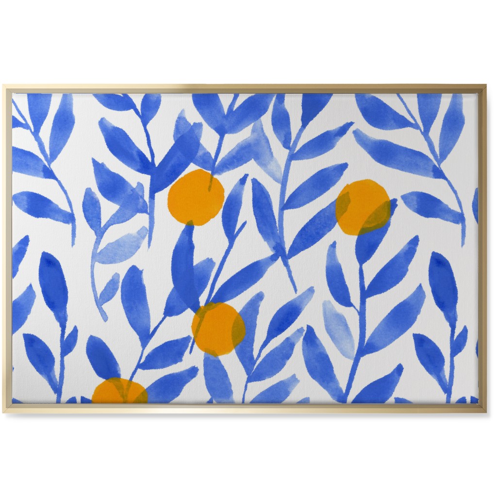 Modern Lemons Block - Blue and Orange Wall Art, Gold, Single piece, Canvas, 24x36, Blue, True Blue