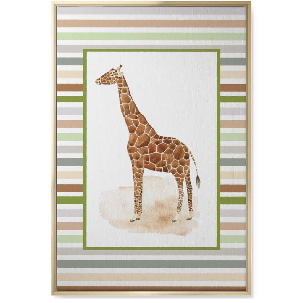 Jungle Safari Animals and Stripes Giraffe Wall Art, Gold, Single piece, Canvas, 24x36, Multicolor