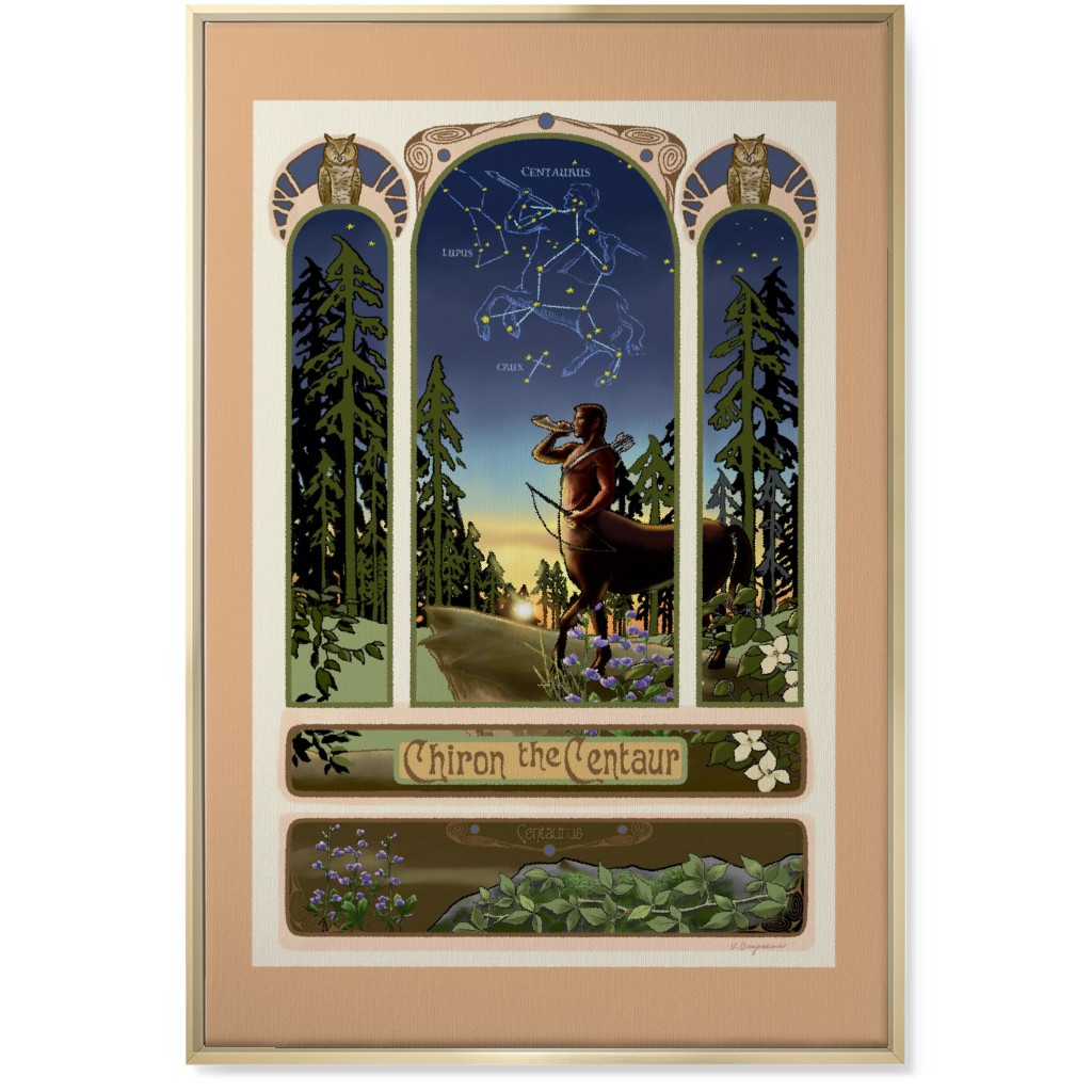 Art Nouveau Centaur Wall Art, Gold, Single piece, Canvas, 24x36, Blue