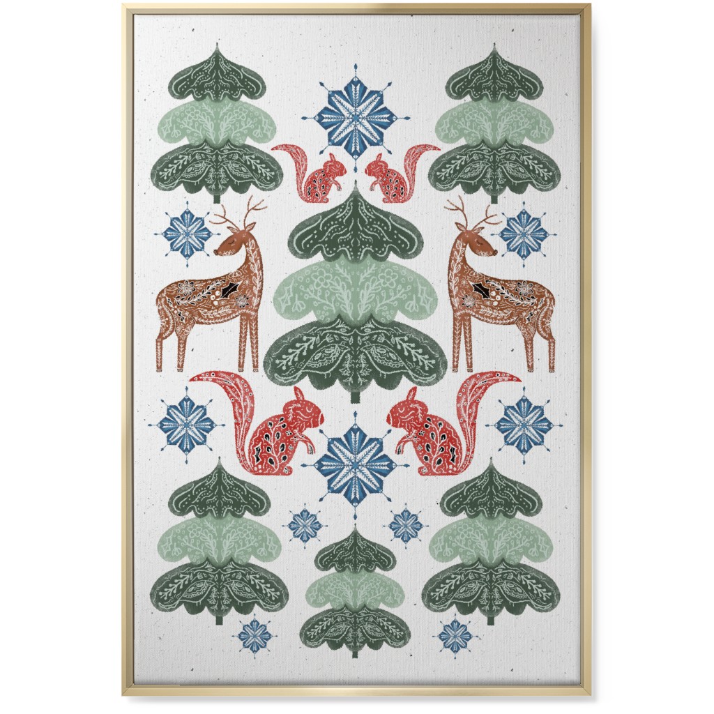 Scandi Woodland Forest & Animals - Green Wall Art, Gold, Single piece, Canvas, 24x36, Green