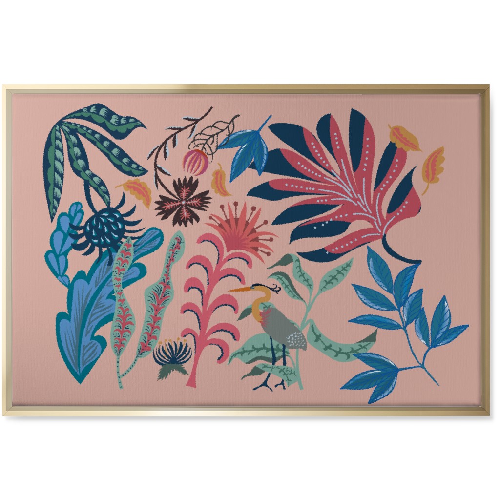 Bold Heron - Multi on Pink Wall Art, Gold, Single piece, Canvas, 24x36, Pink