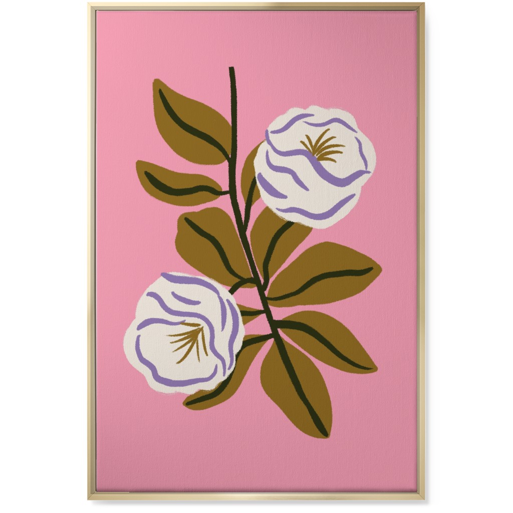 White Bulb Flower - Multi on Pink Wall Art, Gold, Single piece, Canvas, 24x36, Pink, Bright Pink