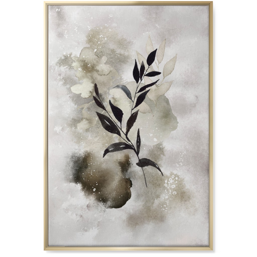 Watercolor Abstract Botanical Wall Art, Gold, Single piece, Canvas, 24x36, Gray