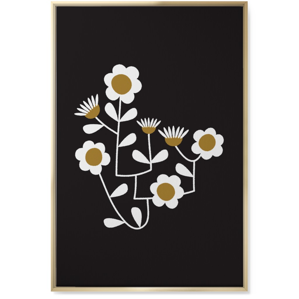 Mod Hanging Floral Wall Art, Gold, Single piece, Canvas, 24x36, Black