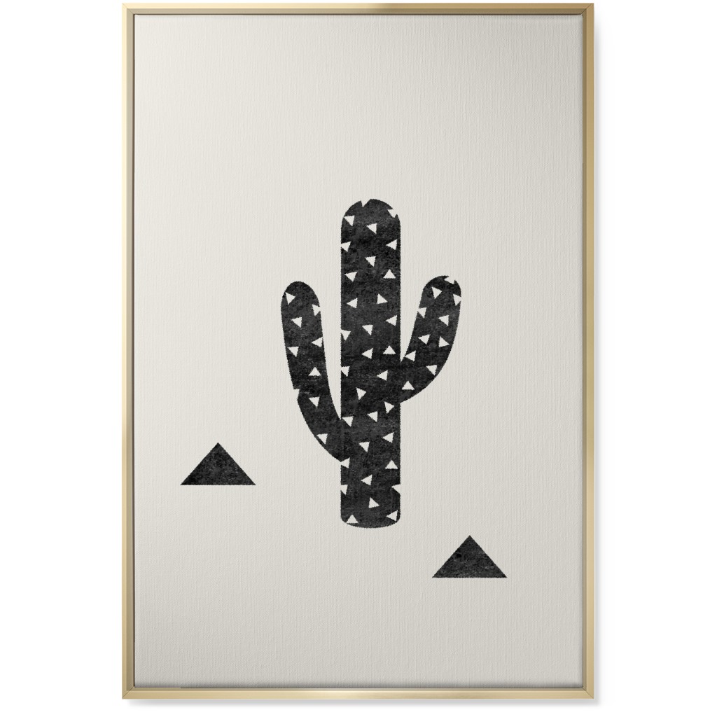Cactus - Black and White Wall Art, Gold, Single piece, Canvas, 24x36, Beige