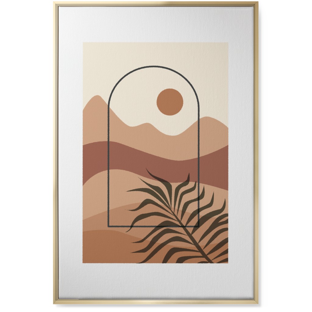 Floating Frame Abstract Mountain Landscape Wall Art, Gold, Single piece, Canvas, 24x36, Multicolor, Desert Rose