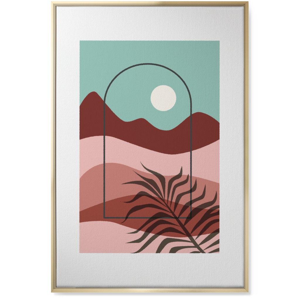 Floating Frame Abstract Mountain Landscape Wall Art, Gold, Single piece, Canvas, 24x36, Multicolor