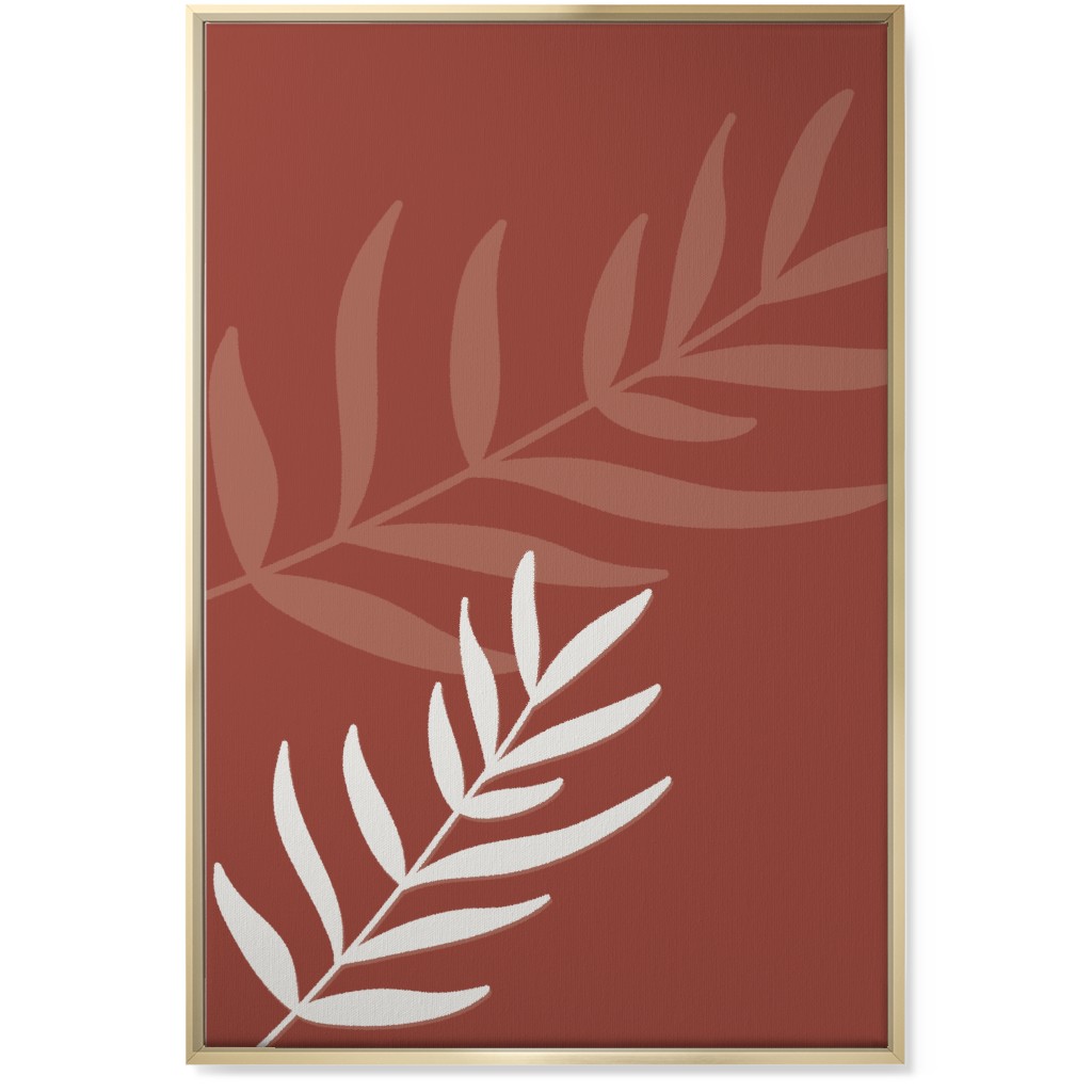 Fern Leaves in Neutral Earth Tones Wall Art, Gold, Single piece, Canvas, 24x36, Red, Cinnamon