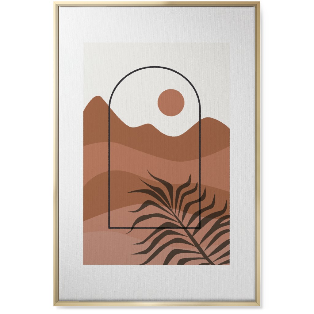 Floating Frame Abstract Mountain Landscape Wall Art, Gold, Single piece, Canvas, 24x36, Red