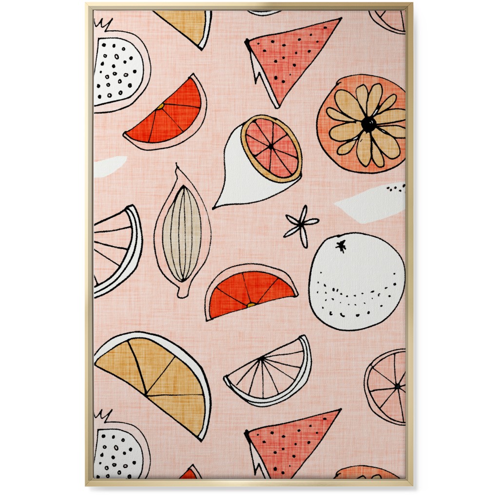 Pop Mod Fruits - Pink Wall Art, Gold, Single piece, Canvas, 24x36, Pink, Bright Pink