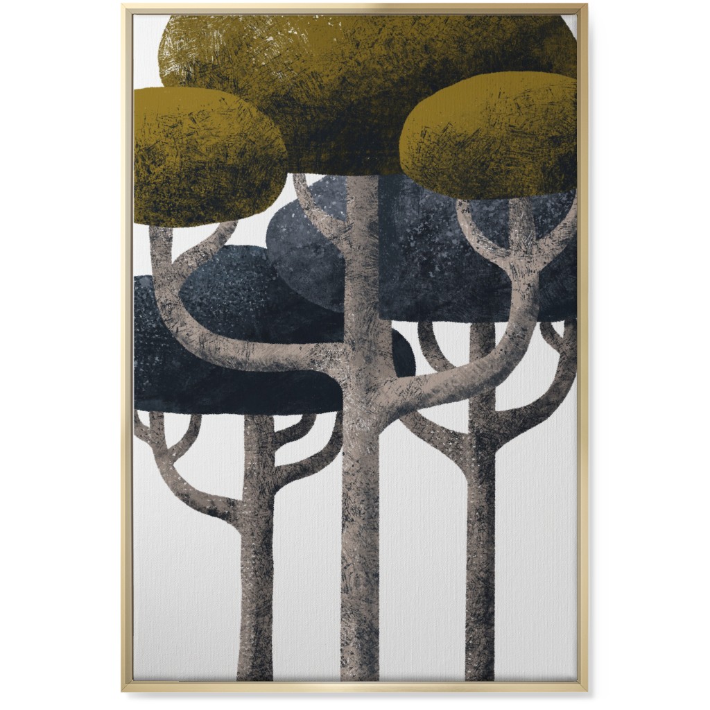 Tree Stand - Green and Black Wall Art, Gold, Single piece, Canvas, 24x36, Multicolor