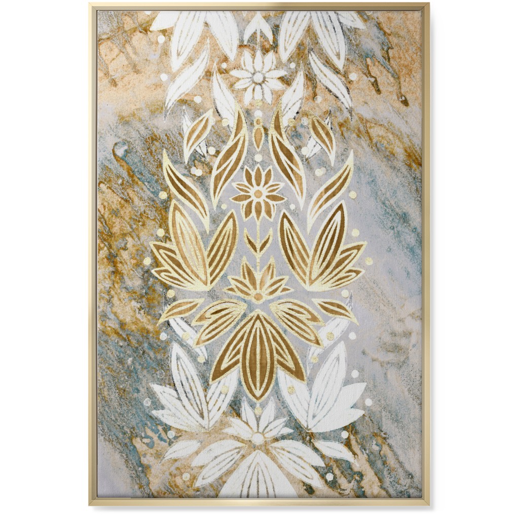 Floral Art Deco Marble Wall Art, Gold, Single piece, Canvas, 24x36, Yellow, Pebble