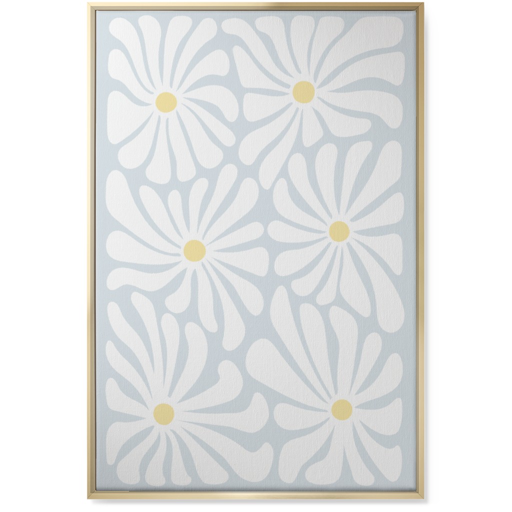 Retro Daisies Wall Art, Gold, Single piece, Canvas, 24x36, Blue, Mist