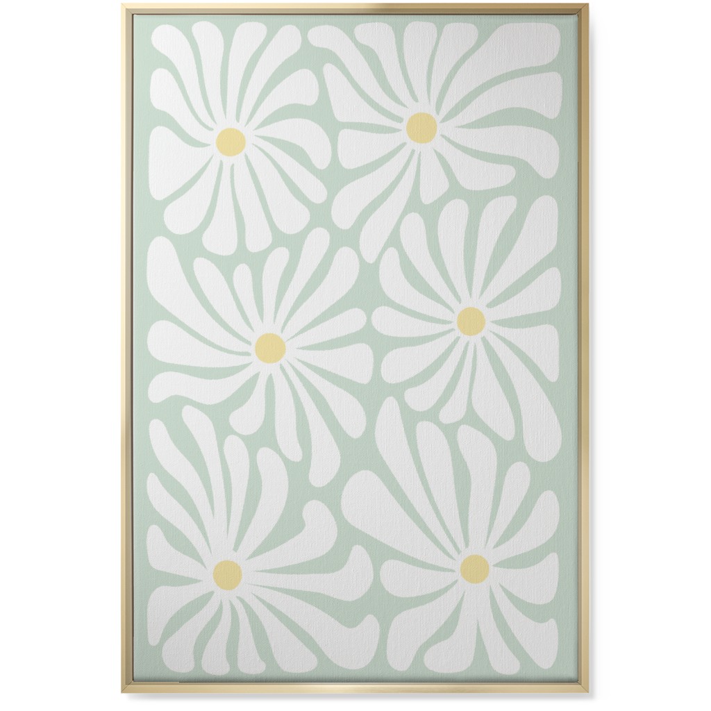 Retro Daisies Wall Art, Gold, Single piece, Canvas, 24x36, Green