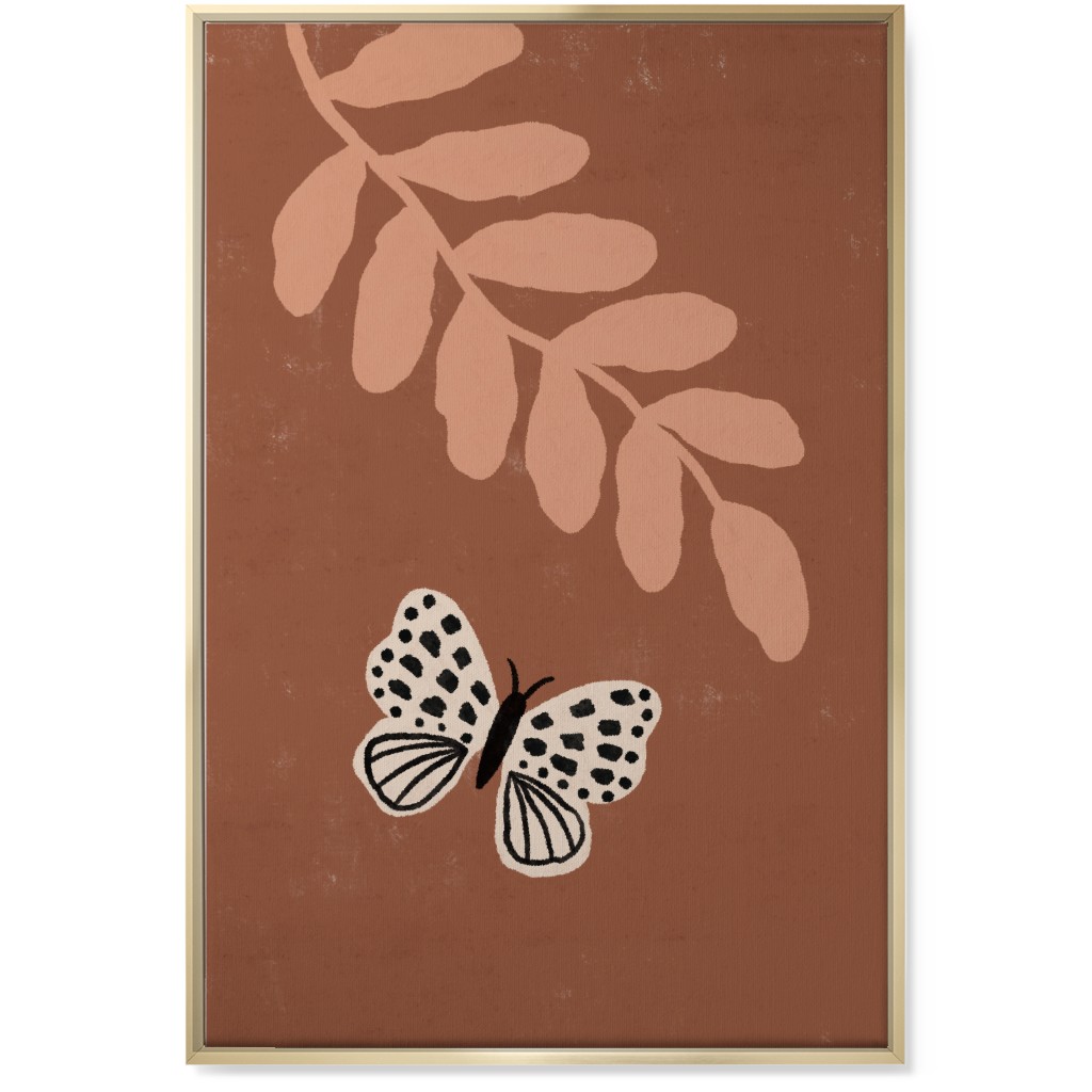 Butterfly and Leaves - Warm Wall Art, Gold, Single piece, Canvas, 24x36, Brown