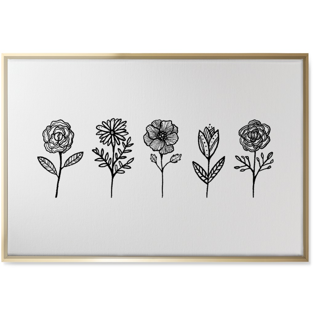 Floral Studies - Black and White Wall Art, Gold, Single piece, Canvas, 24x36, White